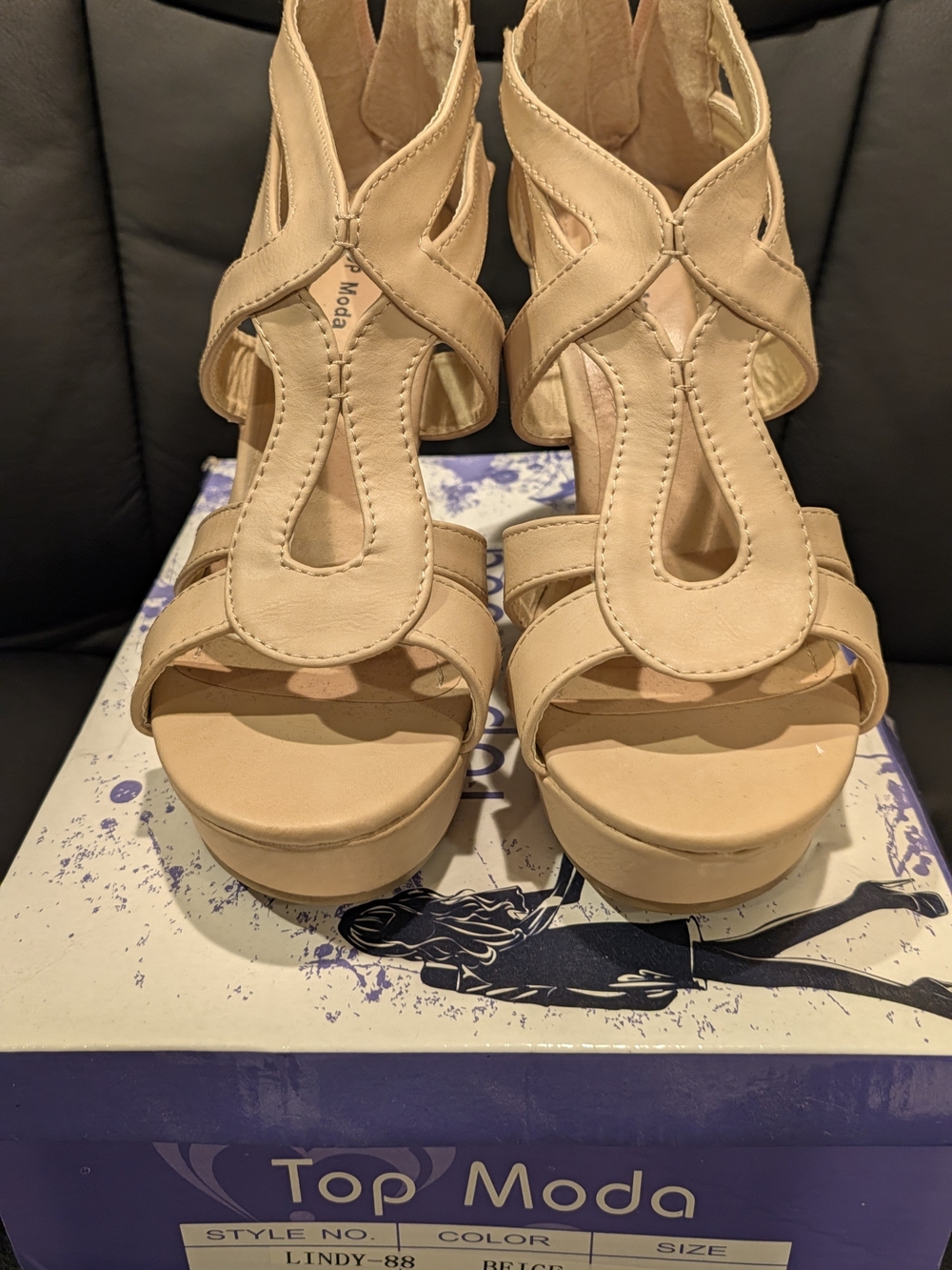 TOP Moda Beige Strappy Platform Heels